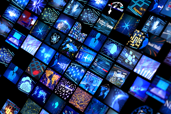 Media screens on a dark background