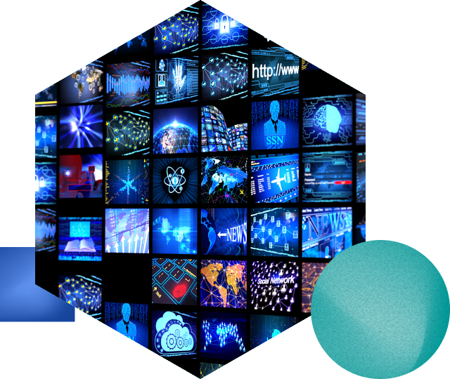 Photo illustration of multiple screens with disparate content.