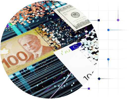 Person counting money with nodes in background