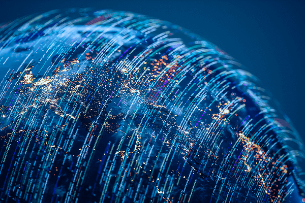 Globe wrapped in data