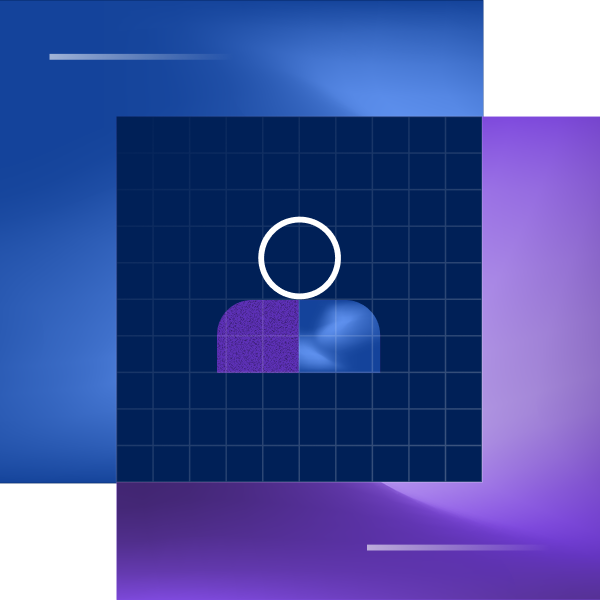 Illustration of person at the intersection of two pieces of data