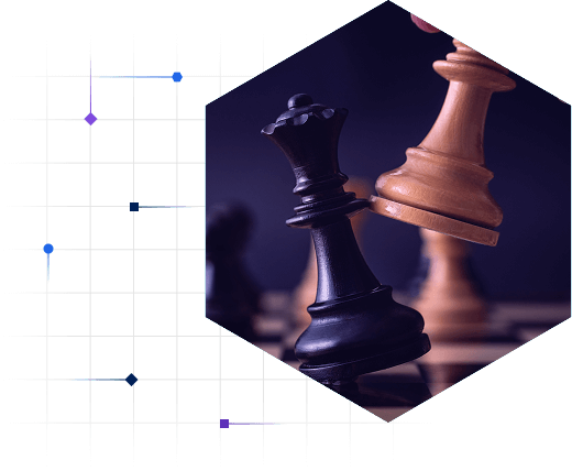 Chess piece taking queen with nodes in background