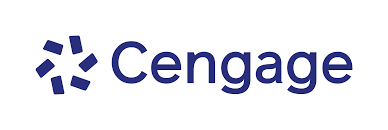 Cengage logo featuring a blue geometric symbol and company name.
