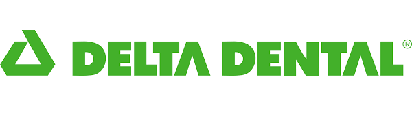 Delta Dental logo with green triangular symbol and text.