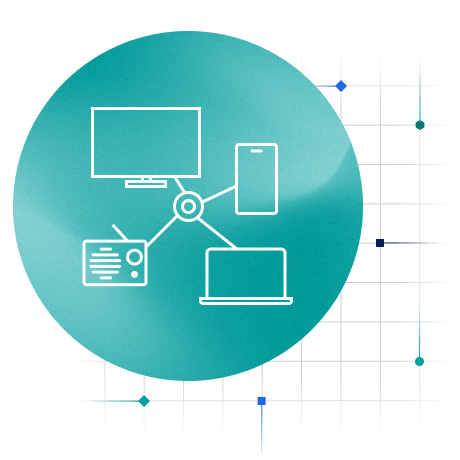 Illustration of linked media devices inside a circle